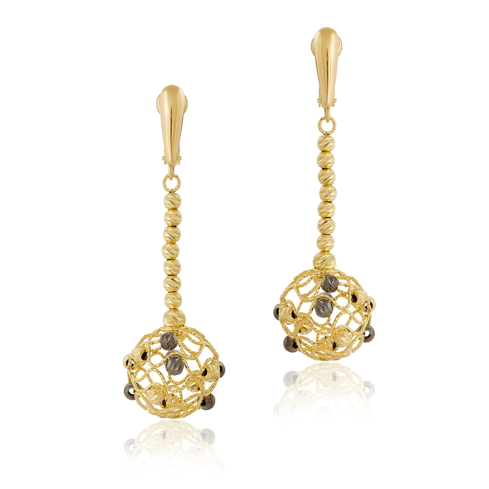 Handcrafted Solid Gold Sapphire Dangle Earrings – Elegant Granulation Ball Design